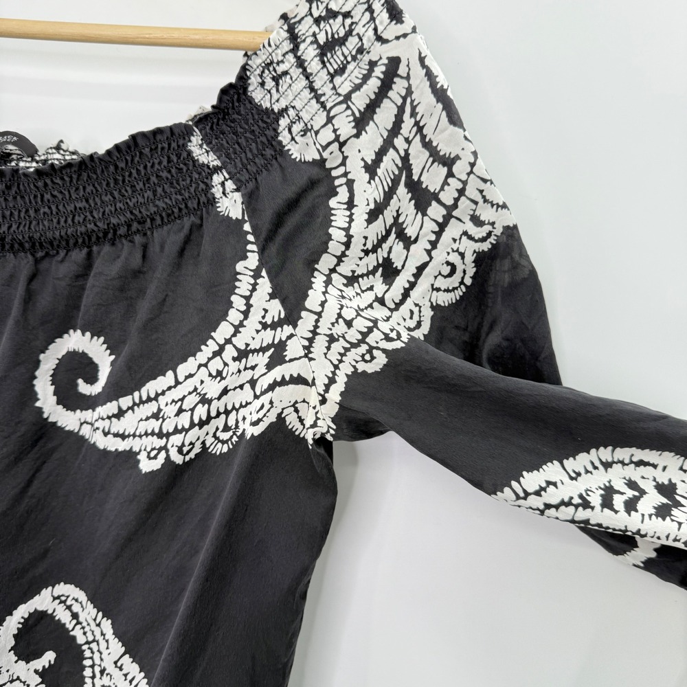 White House Black Market‎ Blouse Top Size S Black White Paisley Off Shoulder - Picture 6 of 10